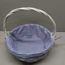 White Round Willow Wicker Gift Basket with Blue Gingham Liner & Handle, Medium Decorative Foraging, Picnic, Storage Basket