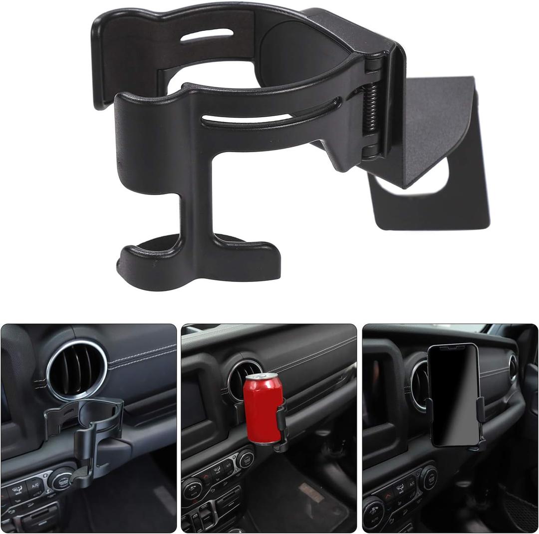 Savadicar JL & JT Multi-Function Drink Cup Phone Holder, 2 in 1 Bolt-on Stand Bracket Organizer, Cellphone Mount for 2018-2023 Jeep Wrangler JL JLU 4XE & Gladiator JT, Interior Accessories, Black