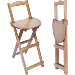 Folding Bamboo Bar Stools Counter Barstools with Backrest and Footrest Foldable Wooden Bar Stool Folding Dining Chair for Home Kitchen Breakfast Counter, 1PC