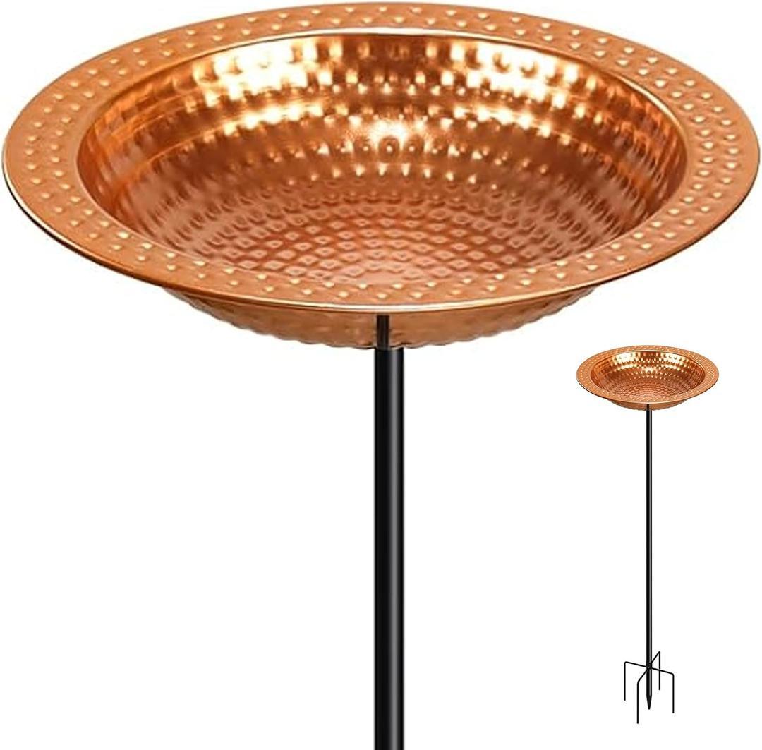 YADOOLIFE Metal Bird Bath Stand for Outdoors Garden, Bird Baths Birdbaths Bowl with Stake, Hand-Hammered Standing Birdbath, 5-Prong Base (Standing Bird Bath), 38.2''H