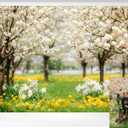 Kate Spring Backdrop White Sakura Green Grass Natural Scenery Forest Trees Season Holiday Photography Props, 10x8ft