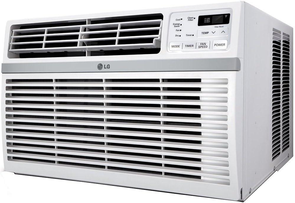 LG 8,000 BTU Window Air Conditioner, 115V, Cools 340 Sq.Ft. for Bedroom, Living Room, Apartment, Quiet Operation, Electronic Control with Remote, 3 Cooling & Fan Speeds, Auto Restart, White