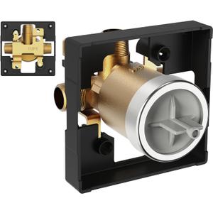 R10000-UNBXHF Universal Shower Rough-In Valve Body,Compatible with Delta MultiChoice 13 14 17 17T Shower Tub Single or Dual Function Trim Kit, 3 Port 1/2 Inch Connection,High Flow Without Stops,Brass