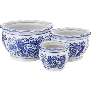 HakkaGirl Blue and White Planters, Succulent Pots Ceramic Plant Pots Indoor with Drainage for Home Dcor - Set of 3