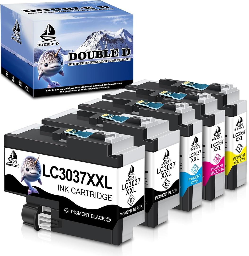 DOUBLE D Compatible LC3037 LC3037XXL Ink Cartridges for Brother LC3037 LC3039 LC3037XXL, use with MFC-J6945DW MFC-J5845DW XL MFC-J5945DW MFC-J6545DW XL (2BK/C/M/Y, 5 Pack)