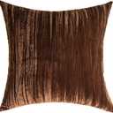 Throw Pillow Covers 18x18 Inch 2 Pack Luxurious Solid Crepe Velvet Square Decorative Pillow Cases for Farmhouse Square Cushion Case for Home Sofa Couch Decor, Brown