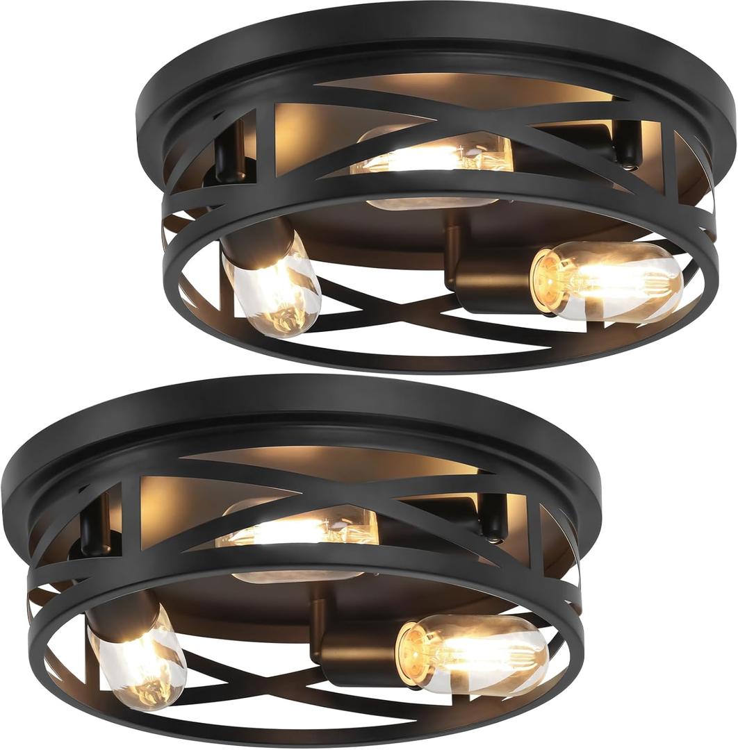 13-Inch Farmhouse Ceiling Light Fixtures 2-Pack, 3-Light Black Flush Mount Ceiling Light, Kitchen Lighting Fixtures Ceiling with Adjustable Head, Ceiling Lights for Hallway Kitchen Entryway, E26 Base