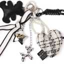 Cute Bag Charms Keychain Heart Handbag Accessories Key chains Decor for Women Girls Purse Ornament (Black)