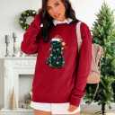 MYHALF Christmas Cat Sweatshirt for Women Crewneck Christmas Long Sleeve Shirt Holiday Ugly Sweaters Top (Red, S)