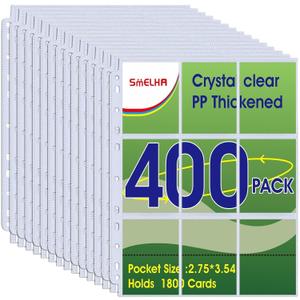 9 Pocket Page Protector, 400 Pack Trading Card Sleeve, Holds 7200 CardsBaseball Card Sheets for 3 Ring Binder, for Skylanders, MTG, Coupon, Game Cards, Trading Cards, Football Cards