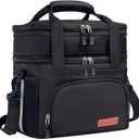 Lunch Box For Men/Women,Large Double-layer Insulated Expandable Reusable Leakproof Cooler Bags For Adults,Lunch Bag With Adjustable Shoulder Strap For Office Travel PicnicBlack (16L)