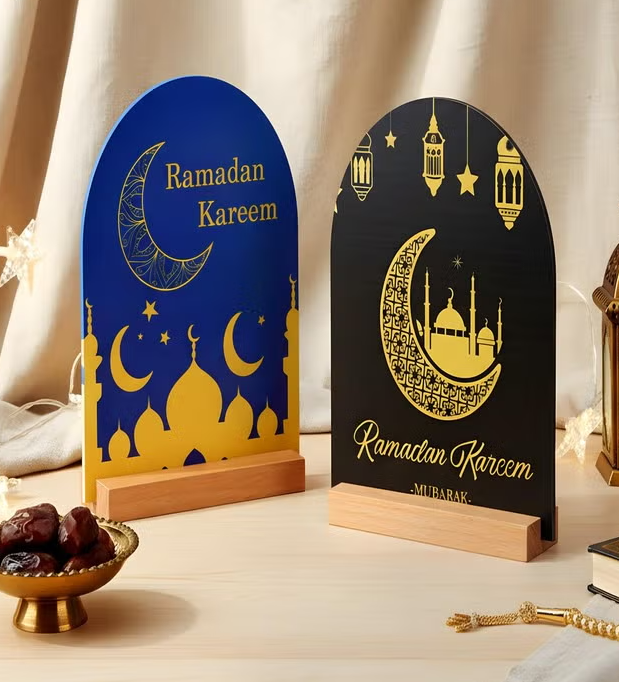 Geelin Ramadan Kareem Iftar Decorations Suhoor and Iftar Duas Sign for Home Eid Mubarak Table Decor Islamic Decoration Gift Eid Mubarak Acrylic Sign Islamic Tabletop for Desk Shelf Living Room