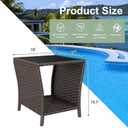 kinbor Outdoor Wicker Side Table - Set of 2 Tempered Glass Top Small Outdoor Table with Storage Shelf for Patio, Balcony & Porch, Durable PE Rattan & Iron Frame