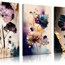 BVVEYKXX Purple Gold Abstract Flowers Canvas Wall Art Elegant Purple Gold Florals Pictures Wall Decor Purple and Gold Posters Prints Artwrok for Living Room Bedroom Hallway Home Decoration 12x16in
