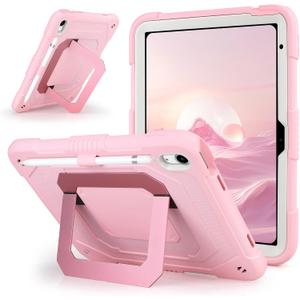 VOFUOE for iPad A16 Case 11th Generation 2025 11 Inch, for iPad 10th Generation Case 2022 10.9 Inch with Multi-Angle Dual Foldable Stand Pencil Holder 2 in 1 Hard Shockproof Protective Cover-Pink