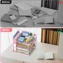 Desk Organizer with Magazine Holder, 5-Tier Paper Organizer for Desk with Pen Holder, Paper Letter Tray for Home, Office or School Supplies, Pink