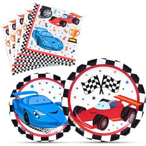 WERNNSAI Race Car Party Supplies - 48PCS Checked Racing Party Plates Napkins Disposable Tableware Set Race Car Birthday Decorations for Boys Birthday Baby Shower Decorations Serves 16 Guests