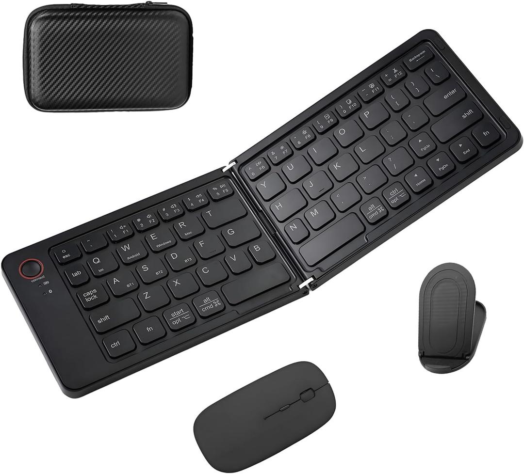 Foldable Keyboard and Mouse, Folding Keyboard Mouse Combo with Travel Case,Bluetooth Portable Mouse Keyboard for iPads Laptop Tablets-Black