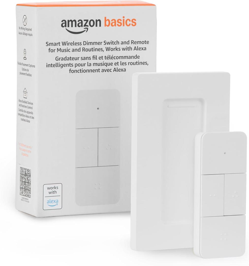 Amazon Basics Smart Dimmer Switch and Remote for Music and Routines, Compatible Echo Devices Required, Works with Alexa Only, No Wiring Required