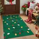 jinchan Jingle Lights Christmas Rug 3x5 for Entryway Kitchen Green Holiday Rug for Bedroom Colored String Lights Printed Xmas Decor for Living Room Bathroom Washable Non Slip Decorative Floor Carpet
