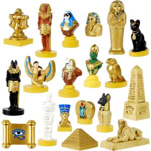 19 Pcs Egyptian Figurines Set Resin Ancient Egypt Decor Hand-Painted Small Ancient Egyptian Pyramid Mummy Pharaoh Anubis Statue Egyptian Gods for Table Home Decoration
