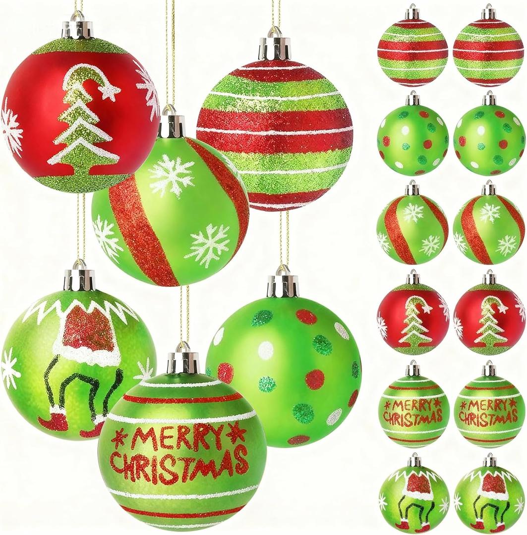 Christmas Ball Ornaments for Tree,12 Pcs 2.4 Inch Red and Green Christmas Ornaments for Xmas Hanging Tree Decorations Party Decor