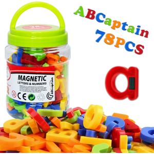 ABCaptain Magnetic Letters Numbers Alphabet ABC 123 Fridge Magnets Preschool Educational Learning Plastic Toy Set Uppercase Lowercase Math Symbols for Toddlers Kids (78 PCS)