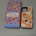 Petitian for iPhone 15 Case with Wallet - Women Girls Cute Girly Aesthetic Unique Design with Leather Credit Card Holder Cardholder Stand Wristband for Apple 15, Orange Floral