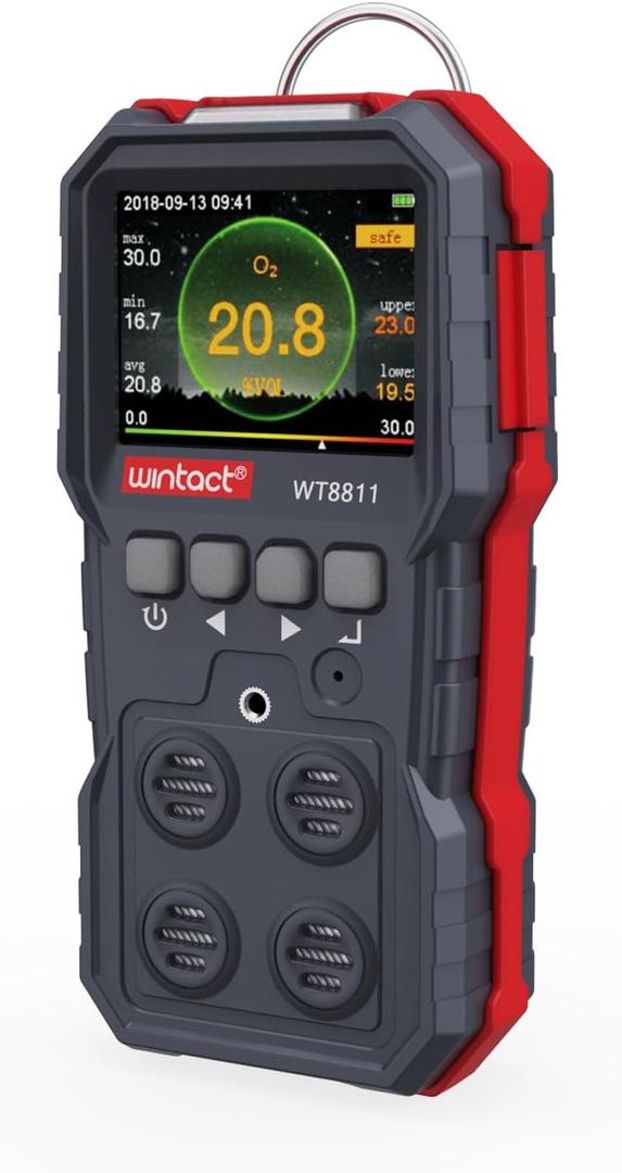 Wintact 4 in 1 Gas Leak Detector, Monitor Multi Gas Alarm Sniffers Combustible, Natural, Methane, Propane, Carbon Monoxide, Hydrogen Sulfide, Oxygen for Home, RV, Sewer