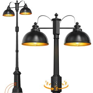 360°Motion Sensor Outdoor Post Lights with GFCI Outlet 2-Head,4 Modes Dusk to Dawn Lamp Post Light Fixture,Waterproof Aluminum Outside Light Posts Outdoor Lighting for Yard Garden Driveway,Hardwired