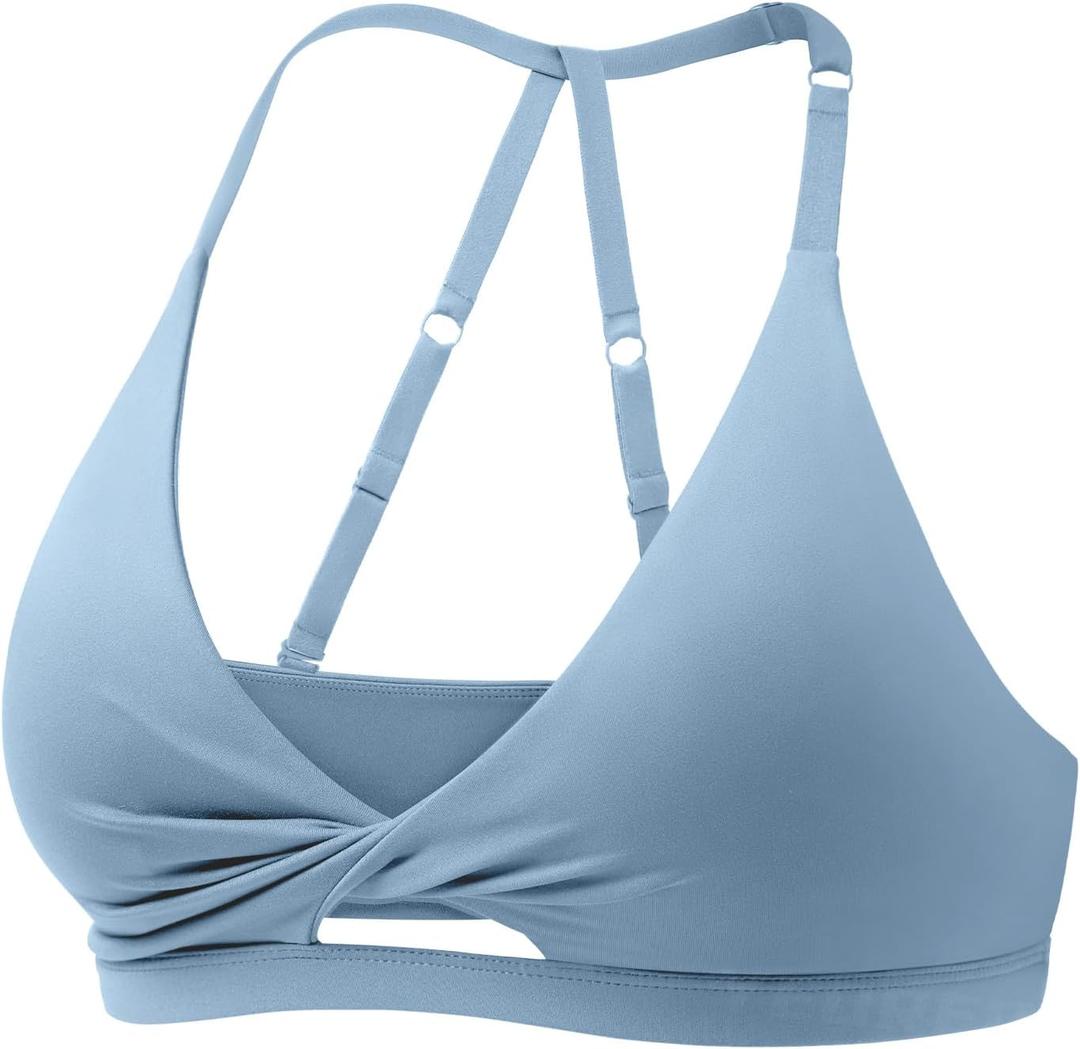 YEOREO Sports Bras for Women Open Back Workout Gym Bra Padded Medium Impact Yoga Tops with Ajustable Back Straps (Moonstone Blue)