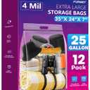 FURWEY 25 Gallon Extra Large Storage Bags 35x 24Resealable Clear Bags with Handle 4 Mil Thick Heavy Duty Big Bag for Clothes Pillow Travel Moving,Bedding,Shoes and Toys Storage, Pack of 12