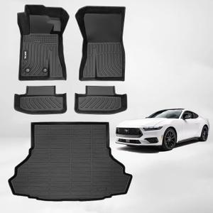 AIPOIL Floor Mats & Cargo Liner Set for 2015-2026 Ford Mustang (Without Subwoofer in The Trunk & Not for Ford Mustang Mach-E) All Weather Protection Full Set Accessories - Black