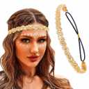 Fstrend Gold Elastic Rhinestone headbands Sparkly Crystal Braid Headpiece for Women (Gold, M) (1 Count (Pack of 1))