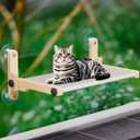 Foldable Cat Window Bed, Solidwood Cat Window Perch with Suction Cups, Heavy Duty Cordless Hammock Seat for Indoor Cats (Large Size)