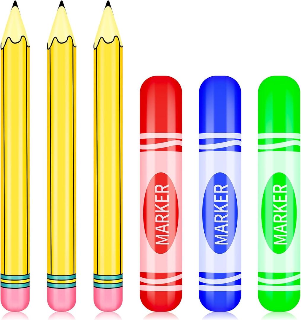 27 Inch Gaint Inflatable Marker Balloons with 44 Inch Inflatable Gaint Pencils Balloons Blow up Balloon Set for Back to School Home Office Party Decor Photo Prop (6Pcs)