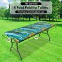 misaya Rectangle Vinyl Tablecloth, Fitted Table Cover, 100% Waterproof, Elastic Edge, Flannel Backing, Table Cloth Fit 6 Foot Folding Tables for Camping, Picnic, Outdoor (Ripples, 30x72 inch)