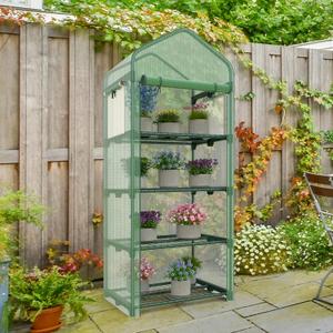 Mini Greenhouse 4-Tier Small Greenhouses for Outdoor Indoor 27"x19"x63" Portable Greenhouse w/ Screen Windows & Waterproof PE Cover Green House for Backyard Balcony Seedling Raising
