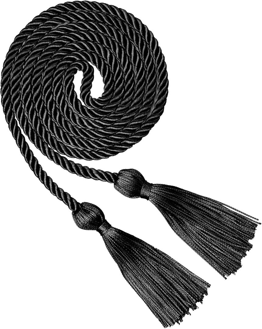 Black Graduation Cord, Graduation Honor Cords for Class of 2025, 68 Long Polyester Yarn Honor Cord with Tassels for Bachelor Gown, College Grad Students (1 PC)