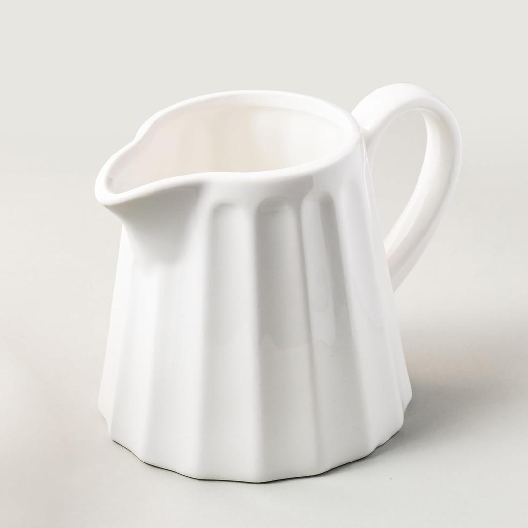Ceramic Creamer Pitcher,17 Oz Coffee Creamer Container with Handle, Small Milk Pitcher Pourer for Sauces, Salad, White