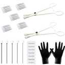 Piercing Kit 35PCS Professional Piercing Kit Includeds 25PCS Mixed 12G 14G 16G 18G 20G Ear Nose Piercing Needles 2PCS Piercing Clamps 6Pcs Clean Tools 2 Gloves for Ear Nose Piercing Kit