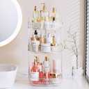 Delamu Rotating Bathroom Countertop Organizer, Large Capacity 3-Tier Multi-Function Storage for Cosmetics, Skincare, and Perfume, Makeup Organizer Countertop Ideal for Dresser, Bathroom,Vanity, Clear