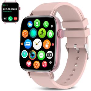 PJYUBVOR 1.9" Smart Watch for Women - Bluetooth Call Fitness Tracker with Heart Rate/Sleep Monitor/Menstrual Reminder, DIY Watch Face Waterproof Smartwatch Compatible with Android iPhone (Pink)