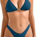 SUUKSESS Women Halter String Two Piece Bikini Sets Reversible Thong Swimsuit (X-Large, 105 Blue Green)