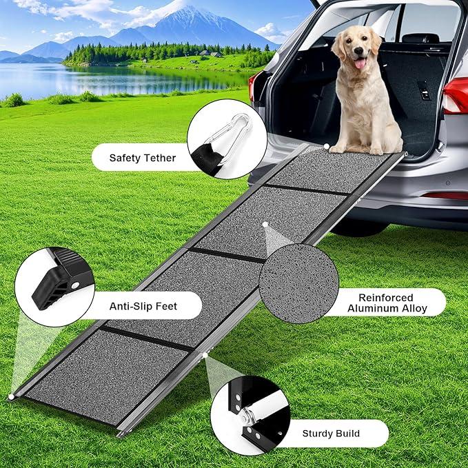 Dog ramp for Car, Dog Ramps for Large Dogs, Folding Outdoor Dog Ramps for Stairs, Up to 250LBS, Non-Slip Rug Surface, 5s Installation, Dogs Car Steps for Large Dogs SUV, Truck, LKW