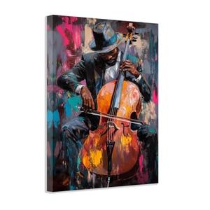 SWQYLB Black Music Wall Art Abstract Jazz Wall Decor African American Painting Canvas Musical Instruments Pictures Classroom Music Men Room Decor Framed (Black, (24.00" x 36.00"))