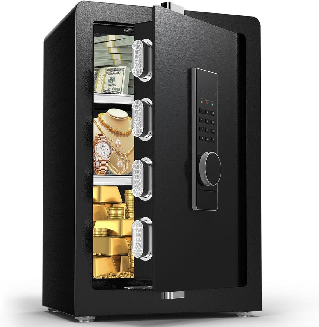 Safe, 3.0 Cuft Digital Cabinet Safe Box with Hidden Compartment, Heavy Duty Security Home Safes with 6 Solid Bolt for Money Valuable, Dual Alarm System, 2 Adjustable Shelf, Key & File Holder Black