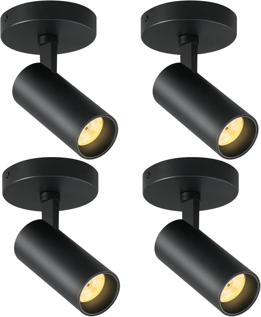 12W LED Ceiling Spotlights Indoor 5CCT 2700K/3000K/3500K/4000K/6000K Selectable Dimmable spot Lights Indoor CRI90+ Adjustable Flush Mount Lights Fixture 24 Accent Lighting Black 4 Packs Black