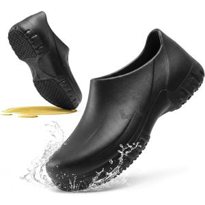 SPIEZ Non Slip Chef Clogs for Men, Slip On Oil & Slip Nursing Work Shoes, Wide Breathable Lightweight Food Service Shoes for Standing All Day Black, US 10