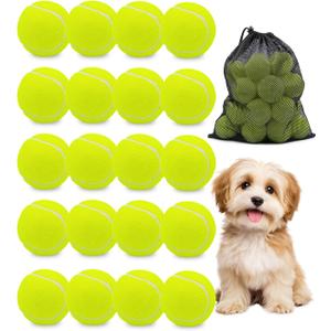 GOLDNITE Tennis Balls for Training and Dogs, Yellow 20 Pack Practice Tennis Ball with Mesh Bag for Transport and Beginner Exercise High Elasticity Durable Pet Playing Tennis Ball Set
